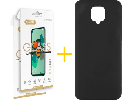Kit Funda + 2 Protectores de Pantalla Xiaomi Redmi Note 9S ACCETEL Liso (Negro)