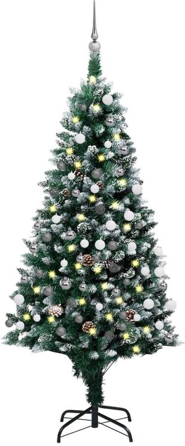 Medio Árbol De navidad artificial led y piñas 150 cm vidaxl con luces verde 93x15
