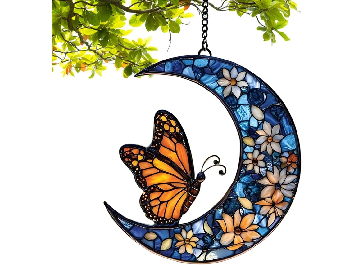 Atrapasueños De Luna Con Mariposas Y Flores - Atrapasueños Acrílico Con Forma De Luna Floral - Elegante Decoración De