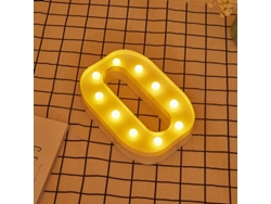 Letra LED O Iluminada con Luz Blanca Cálida, Altura 22cm, Funcionamiento a Pilas 2*AA