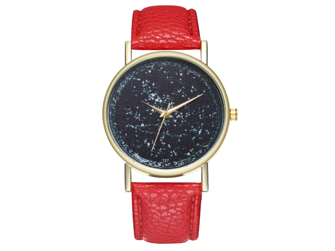 Reloj De Cuarzo Con Correa De Cuero Pu Fashion Dial Universo Unisex Rojo