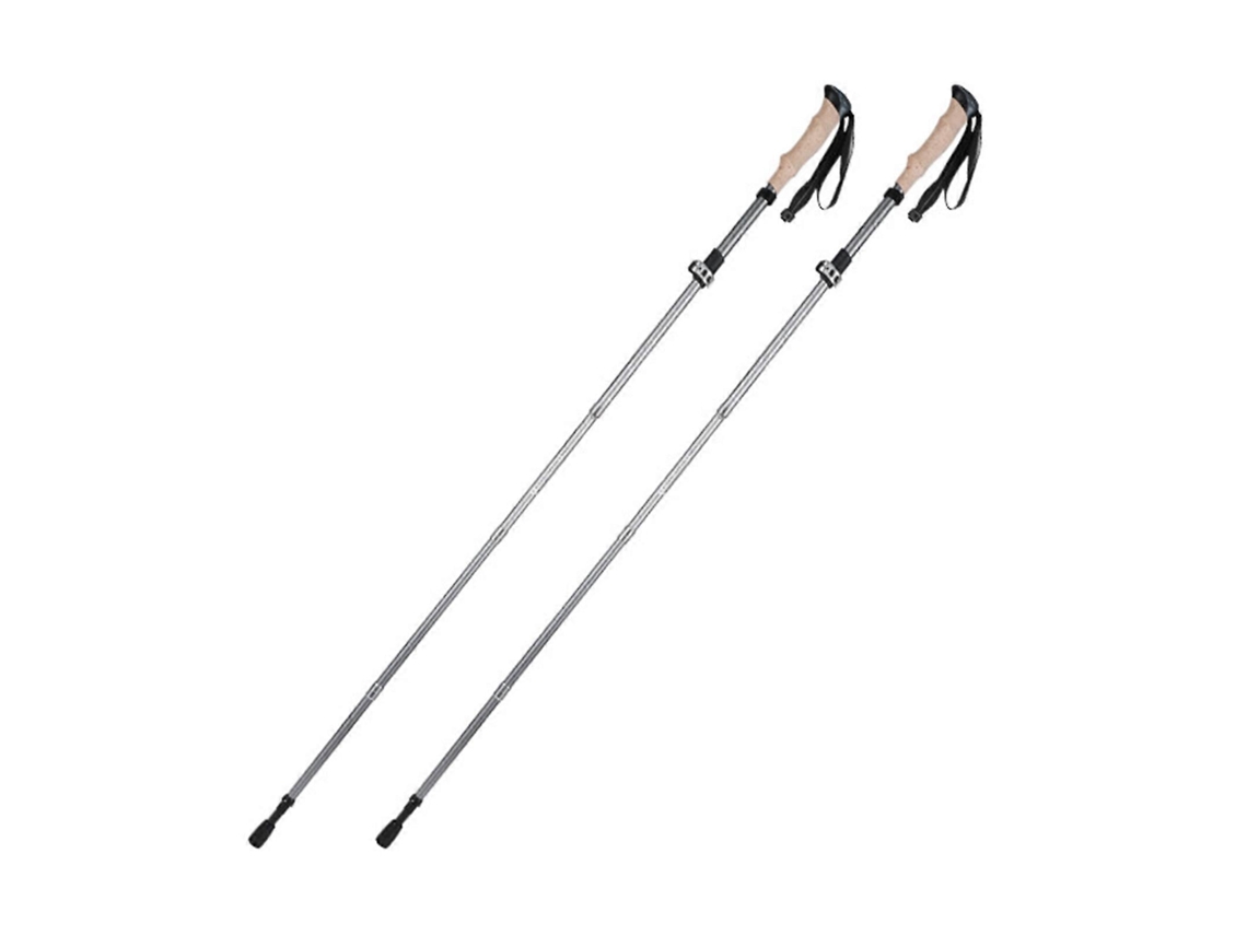 Bastones de senderismo plegables para rutas, ligeros con mango largo y bloqueo, para hombres y mujeres, color plata espacial.