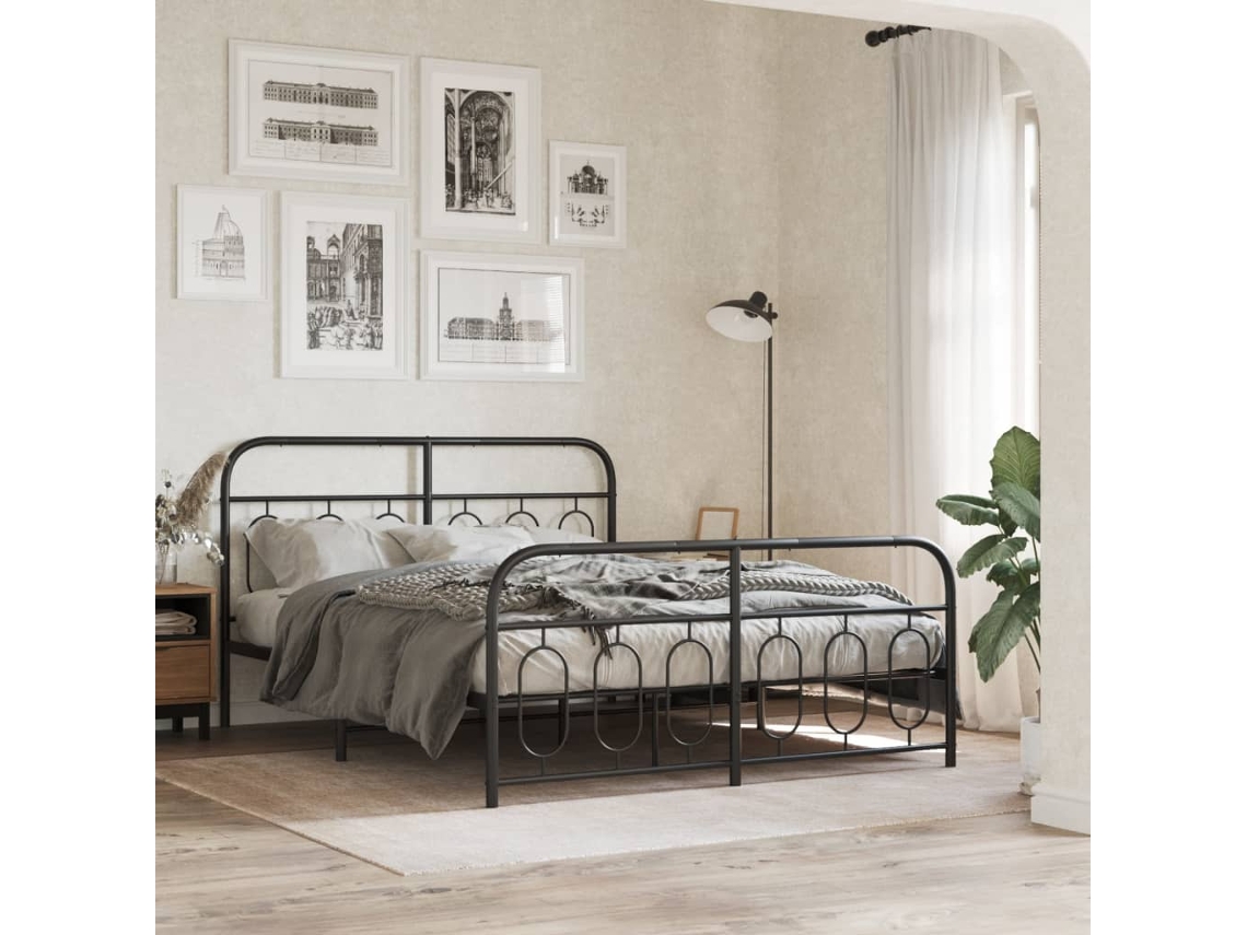 Cama Con Cabecero De Matrimonio Y Pies Lovely Home Metal Tecido Negro (207x156x1000cm)