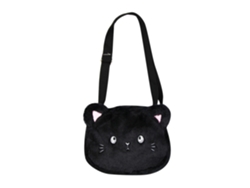 Bolso bandolera de felpa con estampado de gato - Bolso cruzado de poliéster para niños - Negro