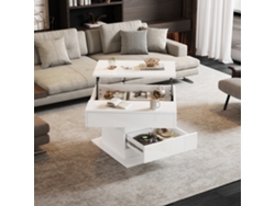 Mesa De Centro 70x70x45 Cm - Mesa Giratoria 360°, Con 1 Cajón, Alto Brillo, Con Almacenamiento - Blanco