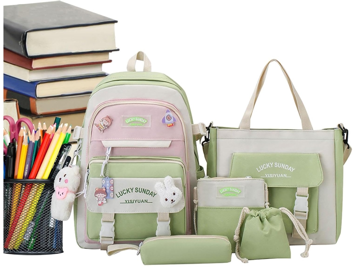 Kit De Mochila Escolar Para Adolescentes Gran Capacidad Conjunto Combinado Lona Elegante Con Accesorios Ni Os Y As