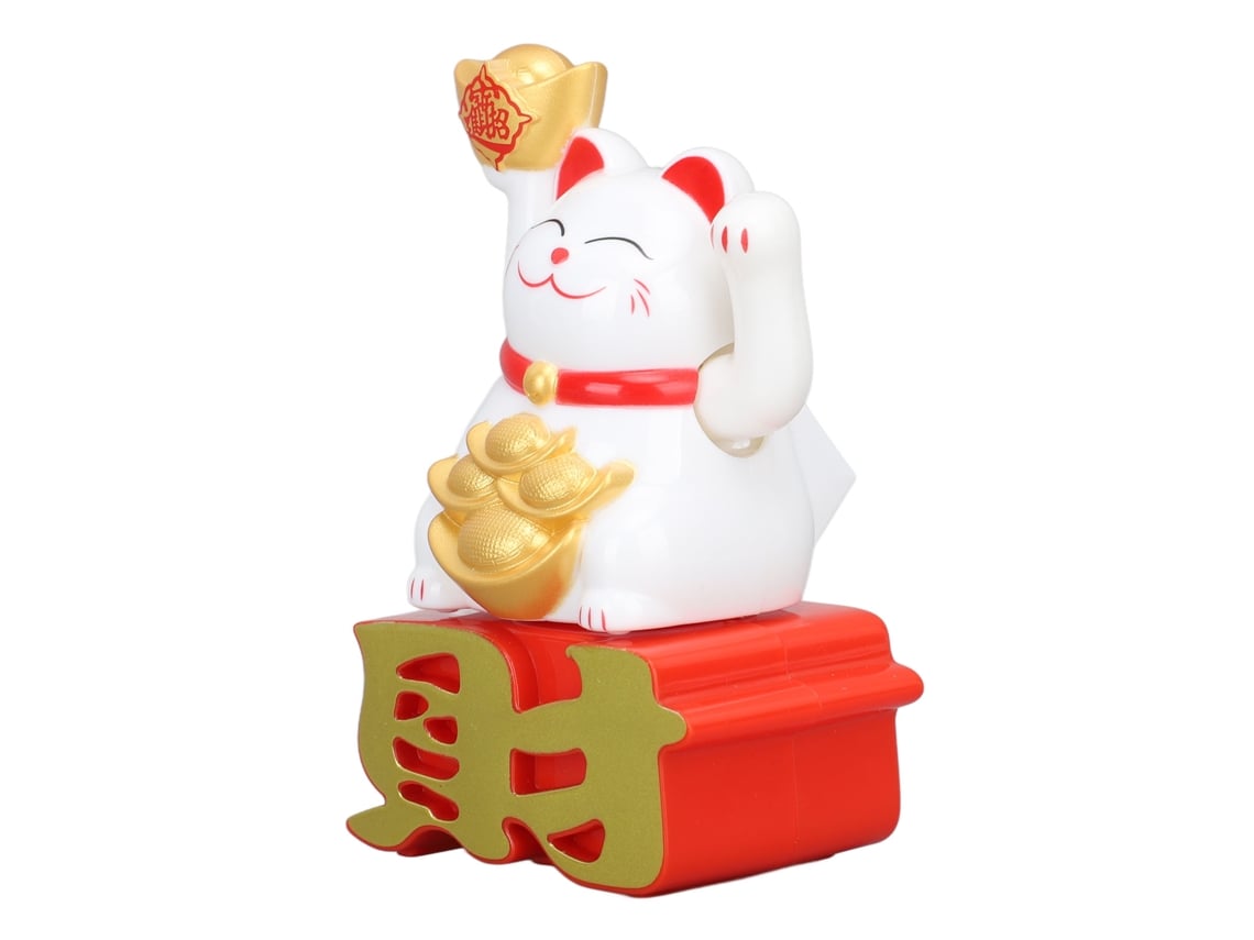 2026-adorno De Gato De La Suerte Con Brazo Moviéndose Para Atraer Fortuna, Blanco Mly23109 Para Escritorio Coche Oficina Tienda