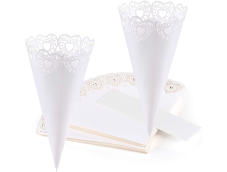 100 Unids Patrón de Cono de Papel Contenedor Cono de Arroz Confeti Grageas Caramelo Bonbonniere Favor Decoración Boda Bautismo Fiesta Invitado Acce...