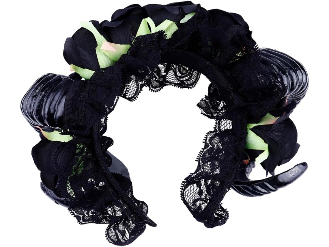 Tiara gótica com diabo, chifres e rosas, acessório de cabelo leve para cosplay de Halloween, ideal para mulheres.