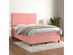 Cama Box Spring Con Colchón Terciopelo Rosa 140x190 Cm