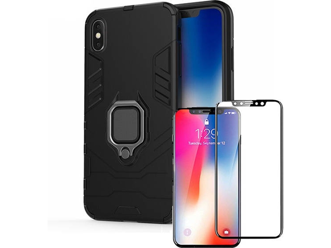 Kit Funda y Protector Cristal 5D iPhone XS Max Military Defender Negro