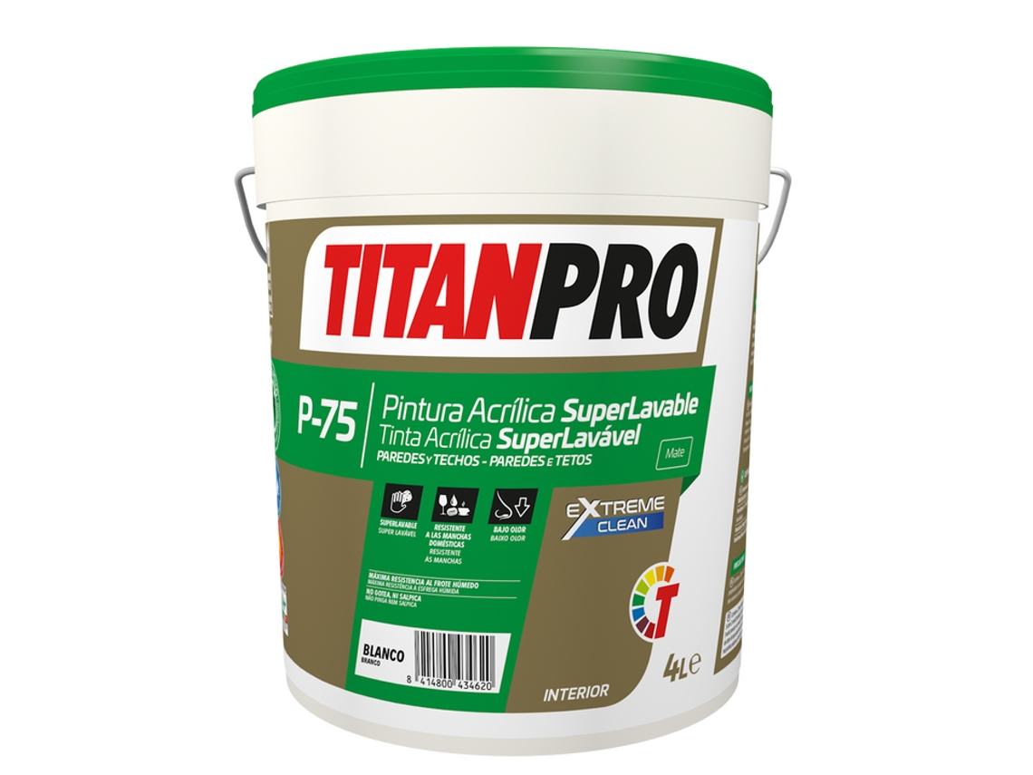 Titanpro P-75 Pintura Acrílica Blanca Mate Super Lavable 4L TITAN