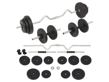 vidaXL Juego de pesas 30 kg barra y mancuernas