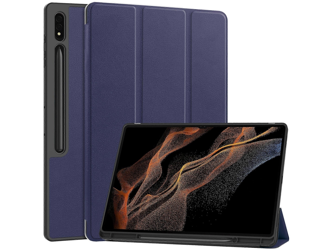 Funda de cuero con soporte y ranura para bolígrafo para Samsung Galaxy Tab S10 Ultra, azul oscuro Chennnls