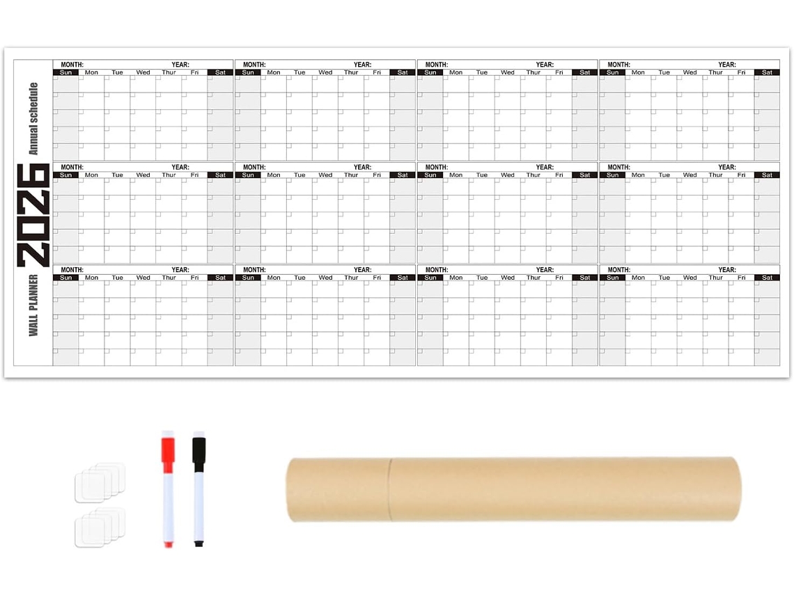Calendario De Pared Anual 2026 - 100 X 42 Cm, Borrable.