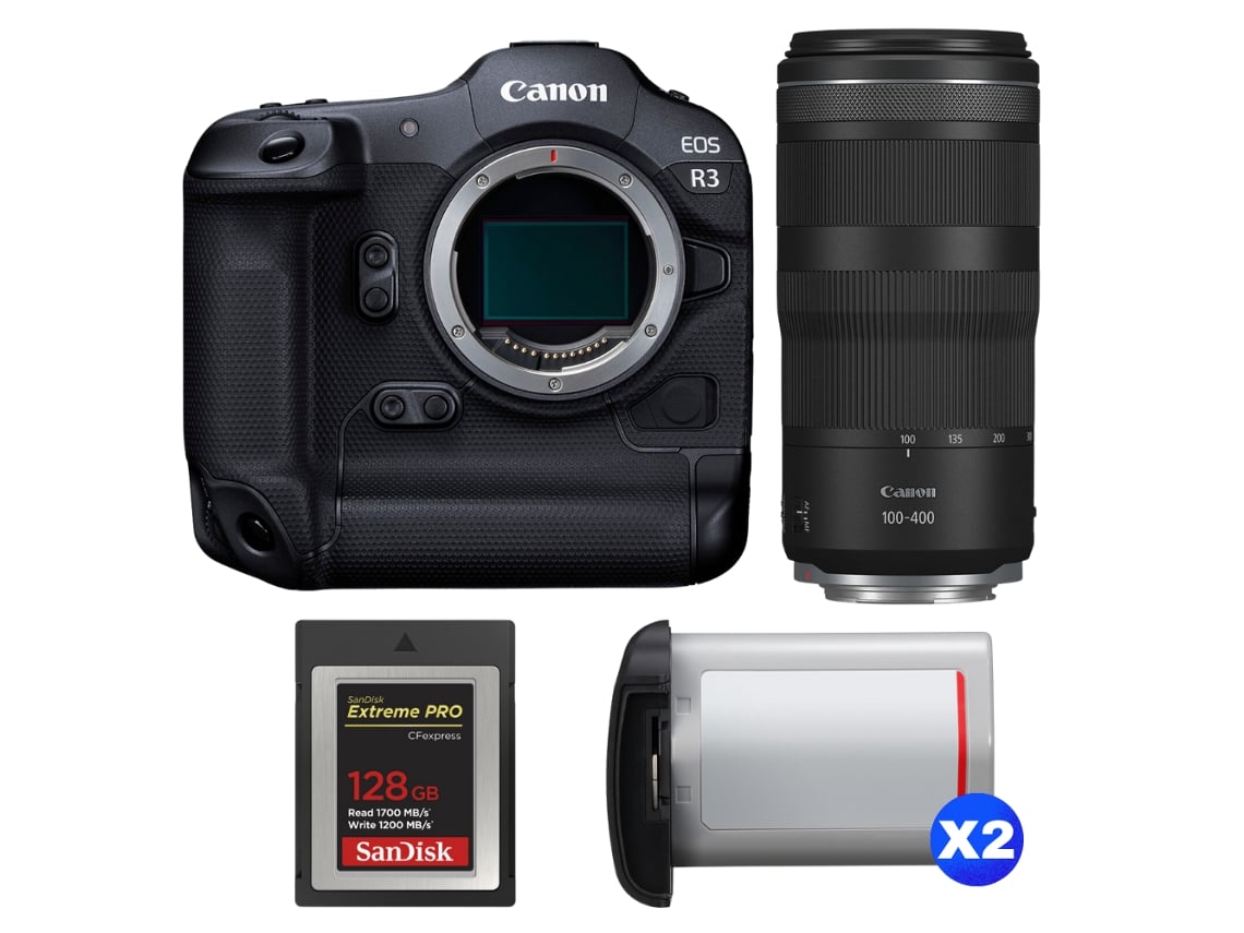 Canon Eos R3 + Rf 100-400mm F/5.6-8 Is Usm + 1 Sandisk 128gb Extreme Pro Cfexpress Type B + 2 Canon Lp-e19 + Ebook Pricedirect