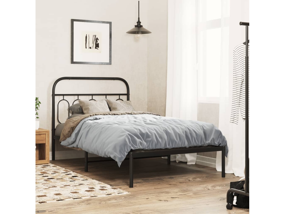 Estructura Cama Sin Colchón Con Cabecero Metal Negro 100x190 Cm