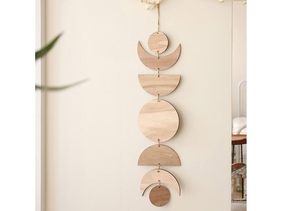 Decoración De Pared De Madera Con Fases Lunares: Un Carlino Decorativo Con Energía Espiritual Y Estilo Bohemio.