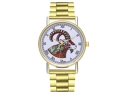 Elegante Reloj De Pulsera Con Diseño De Capricornio Y Brazalete De Acero Chapado En Oro Para Mujeres Y Hombres.