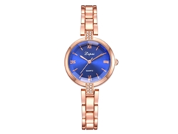 Reloj De Pulsera Para Mujer Con Brazalete De Acero Y Diamantes De Imitación Azules En Oro Rosa.