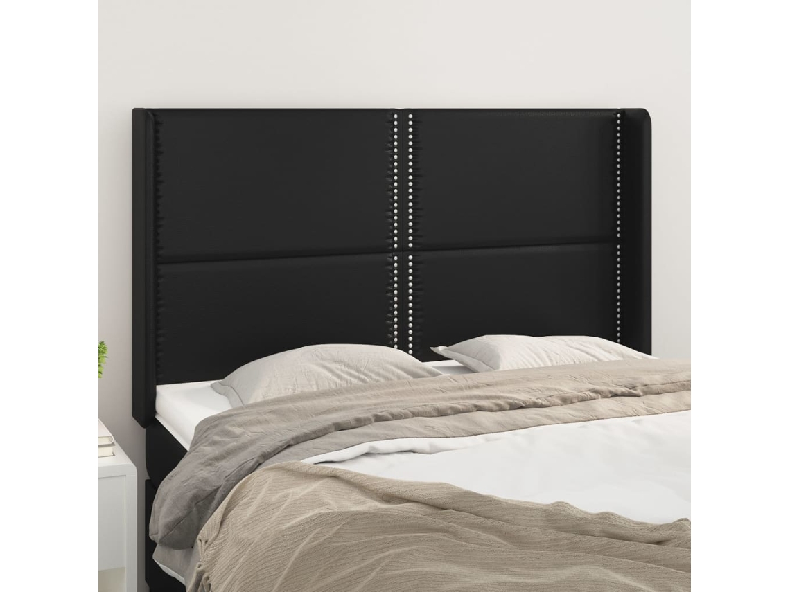 Cabecero Con Orejas De Cuero Sintético Negro 147x16x118/128 Cm