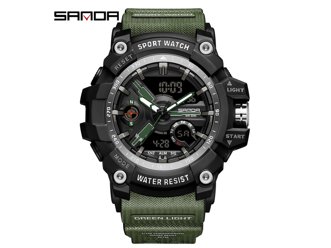 Reloj Despertador Electrónico Multifuncional (negro Y Verde) Con Acabado Luminoso, Resistente Al Agua Y A Los Golpes.