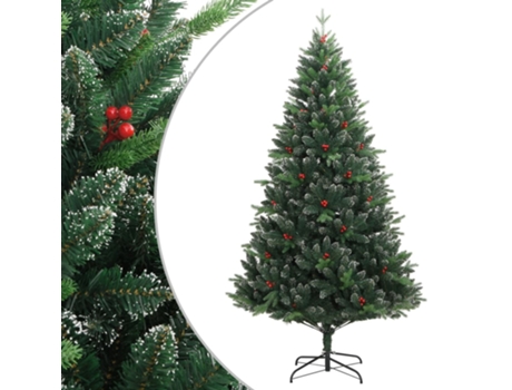 Árbol De Navidad Artificial Con Bisagras Y Frutos Rojos 210 cm VIDAXL