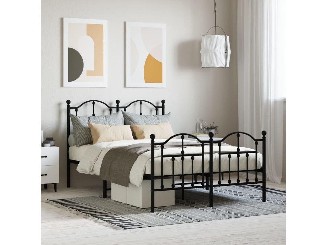 Estructura Cama Sin Colchón Con Estribo Metal Negro 120x190 Cm