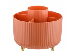 -porta Lapices Rotatorio 360 Grados 5 Compartimentos Naranja Organizador De Papeleria Para Escritorio