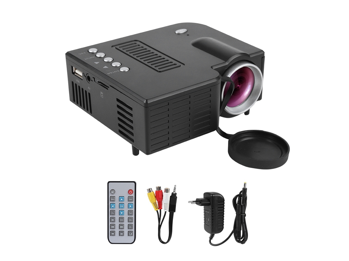 Projetor Portátil Led Mini Com Fio Teatro Em Casa Hd 1080p Hdmi Usb Vga Preto