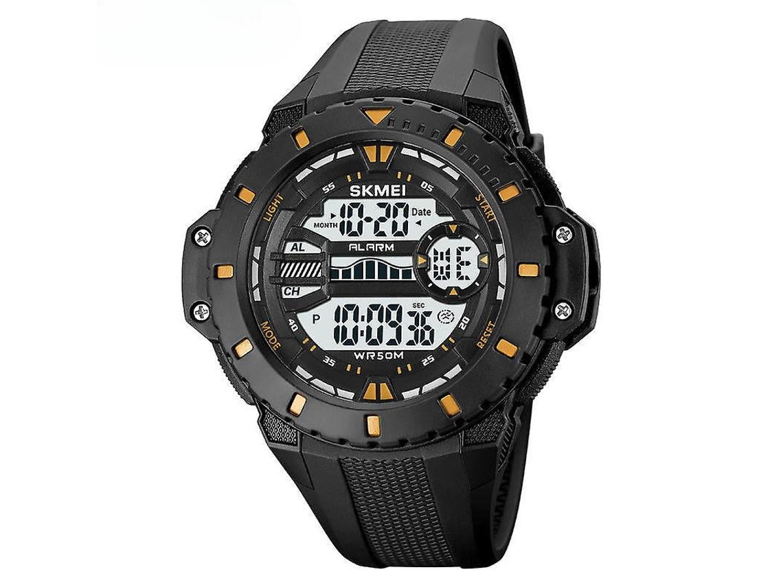 Reloj Digital Hombre Acero Inoxidable Resistente al Agua Plata Negro