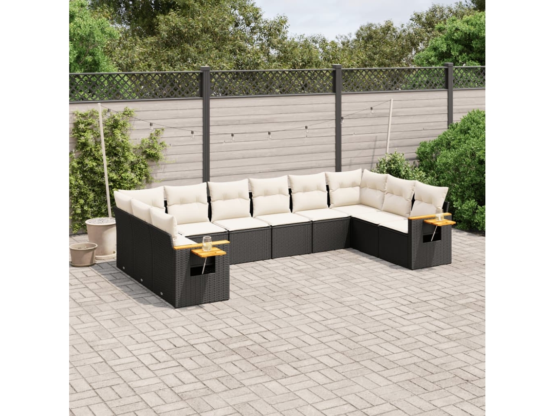 Conjunto de sofás de jardín de 10 piezas DKD Home Decor con cojines de mimbre negros
