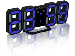 Reloj despertador digital 3D con LED de pared, brillo ajustable en 3 niveles, función de repetición, color negro y azul Nicecee
