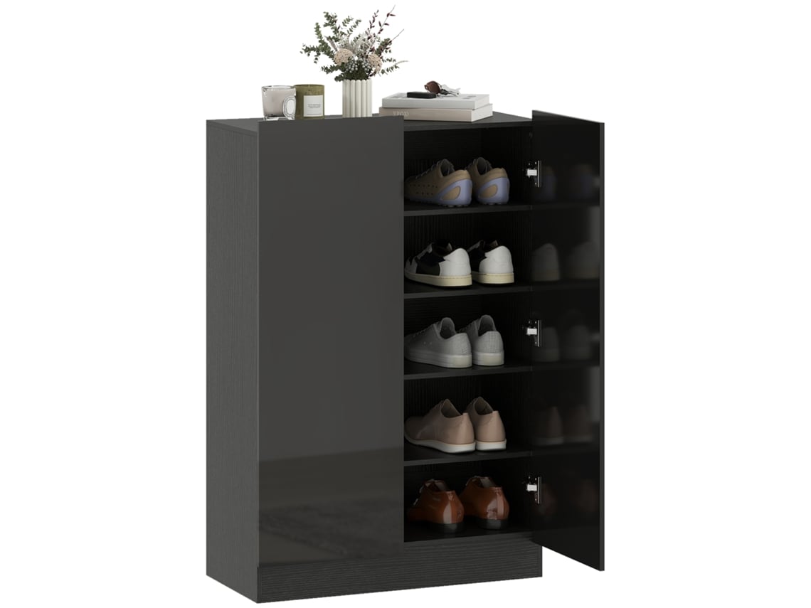 Zapatero De 2 Puertas, Acabado Brillante, Capacidad Para 20 Pares, Color Negro.