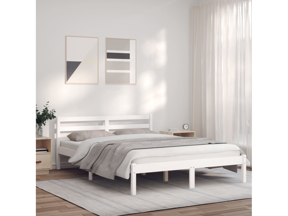 Marco de Cama Madera de Pino Macizo Blanco (140x200cm)
