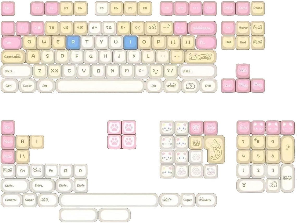 Juego Completo De 148 Teclas Compatible Con Teclados Mecánicos Estándar, Con Un Adorable Diseño De Gatito Mao.