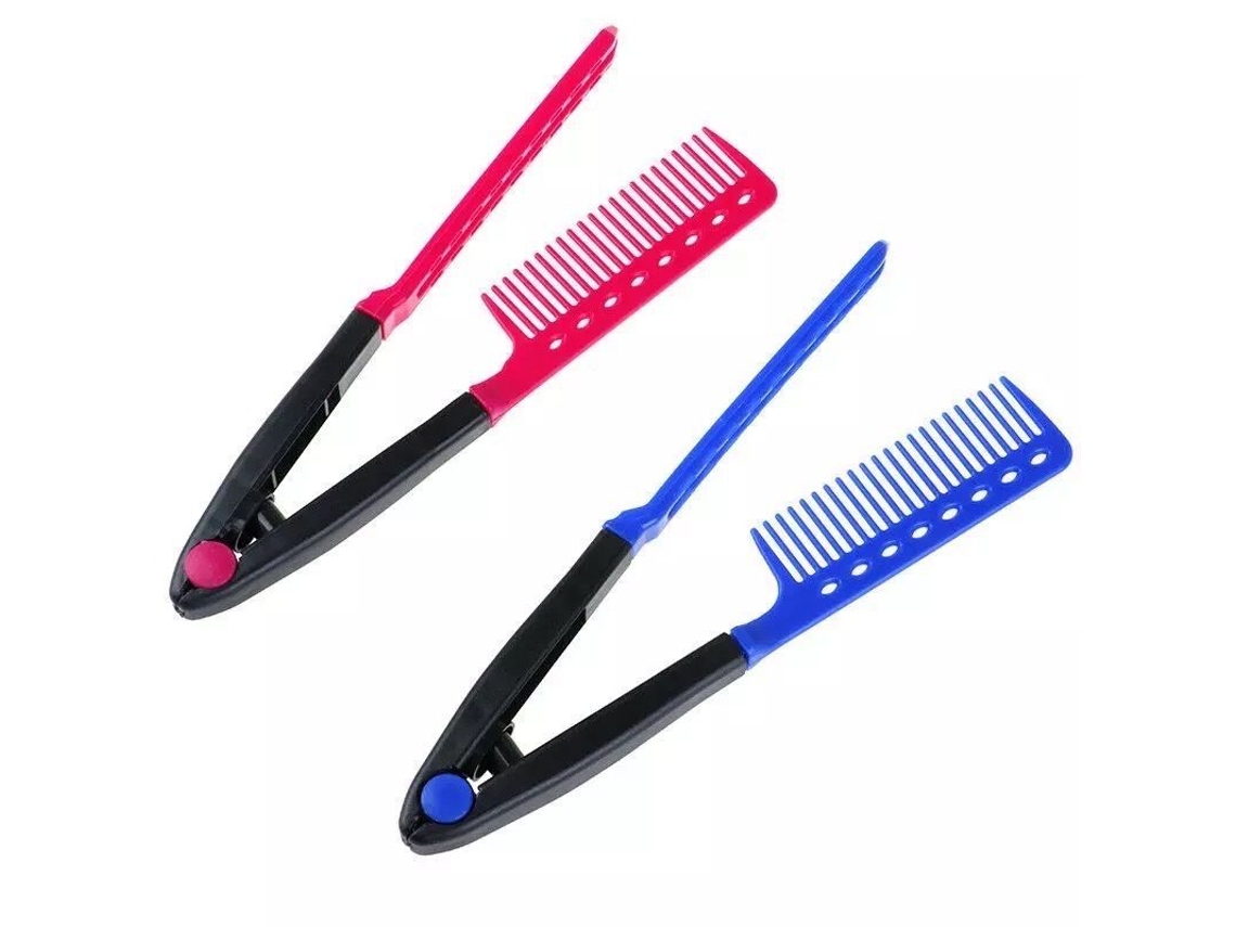 Linjou Juego De 2 Peines En V Para Alisar El Cabello En Casa (azul Y Rosa)