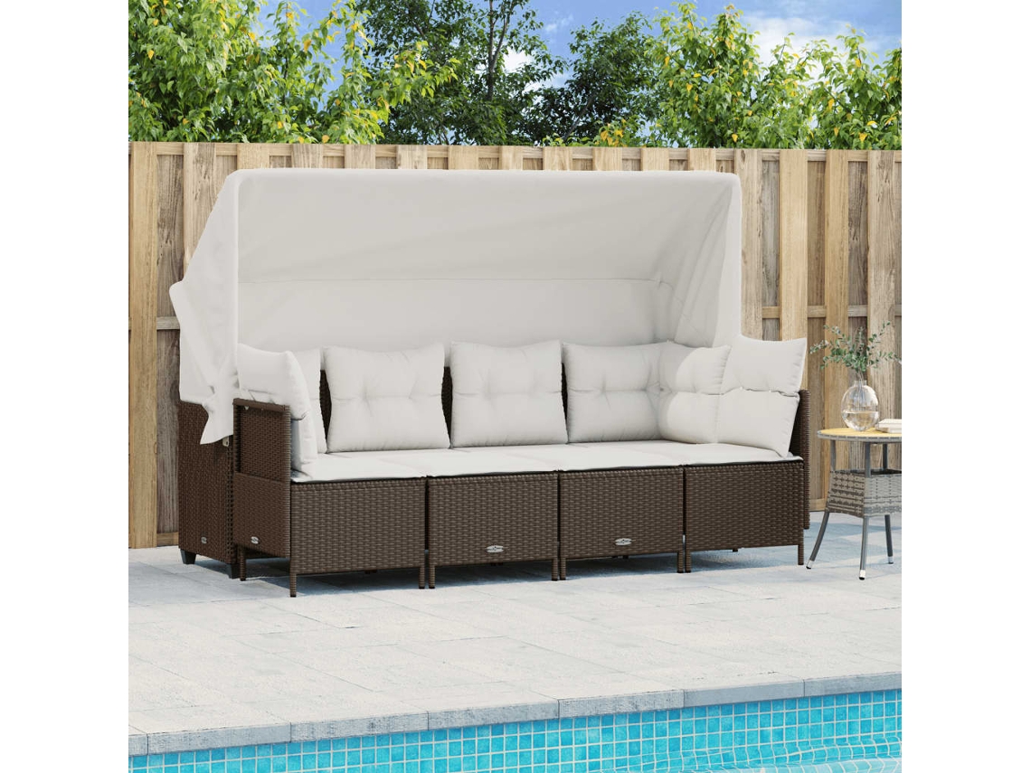 Conjunto de sofás de jardín con cojines de mimbre marrón, Dkd Home Decor
