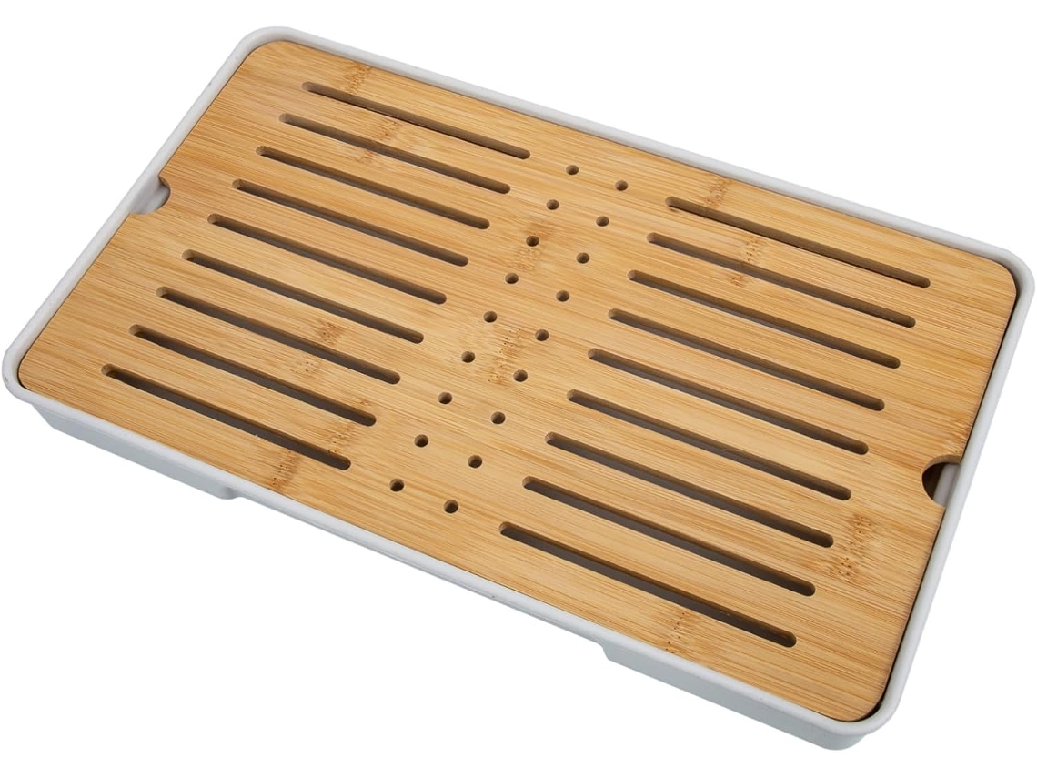 Bandeja Decorativa De Té De Doble Capa De 32x19 Cm En Madera Natural, Bandeja De Servicio Con Depósito De Agua.