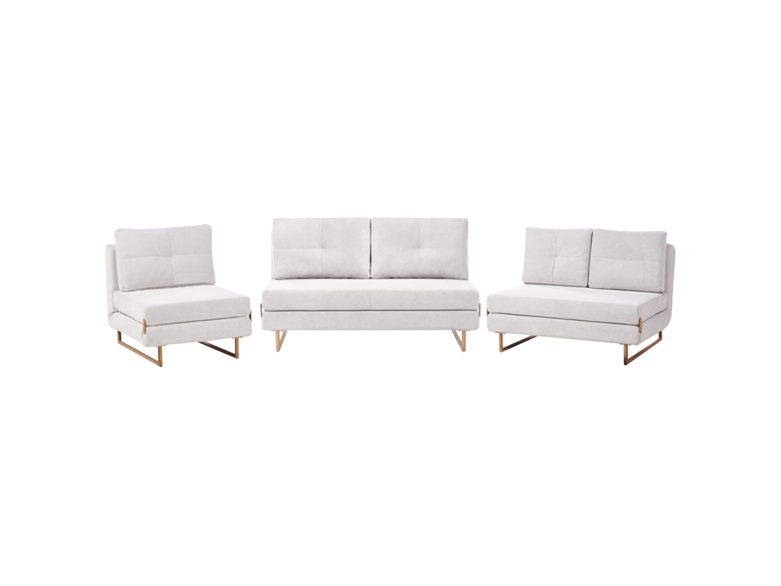 Conjunto de sofás Beliani Jerslev Cambalhota para 6 personas en tela blanca