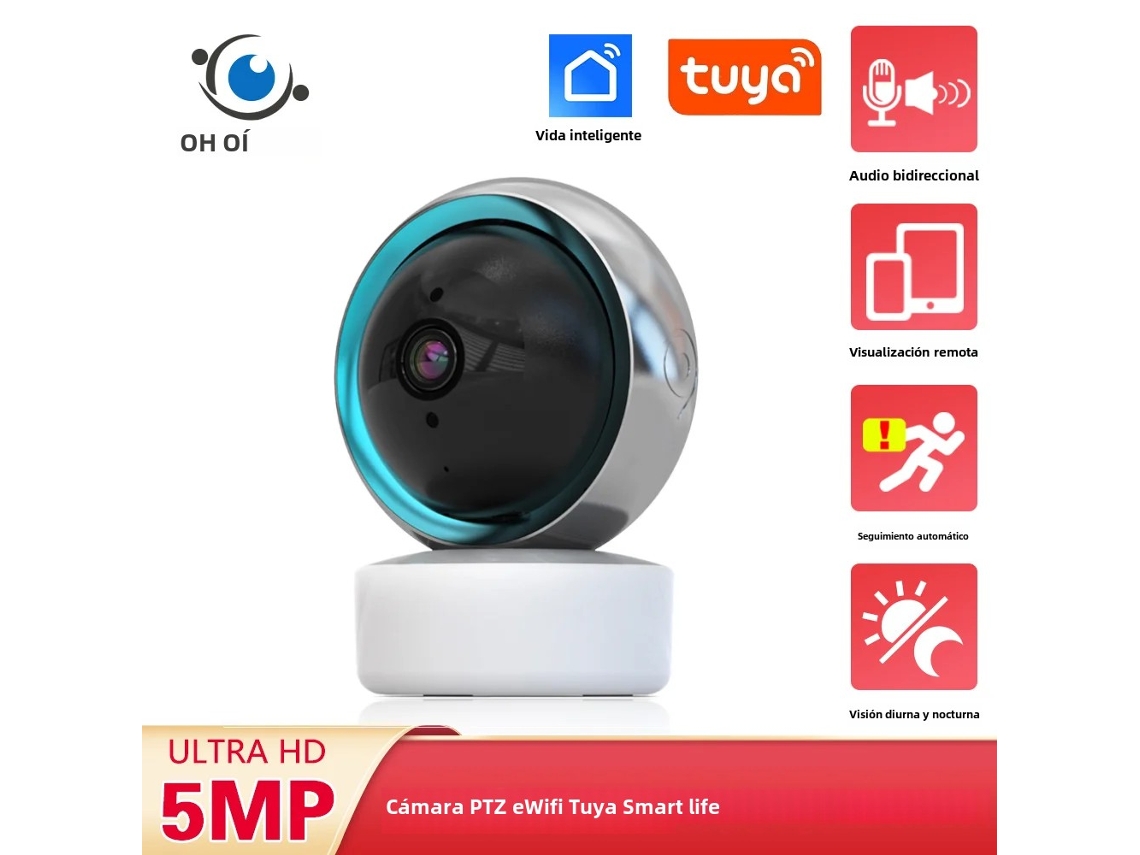(solo Cámara) Cámara De Seguridad Ip Inalámbrica Tuya Smart Life De 5 Mp Con Wifi Ptz