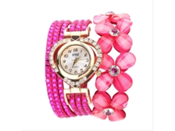 Reloj De Pulsera De Cuarzo Con Correa De Aleación, Multicapa Con Diamantes De Imitación, Rosa Y Rojo.