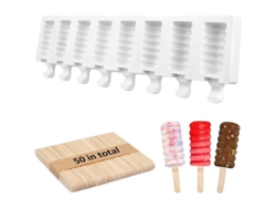 2026-molde De Helado De Silicona Reutilizable 8 Cavidades Con 50 Palitos De Madera Para Diy Helados Popsicles Pasteles Chocolate