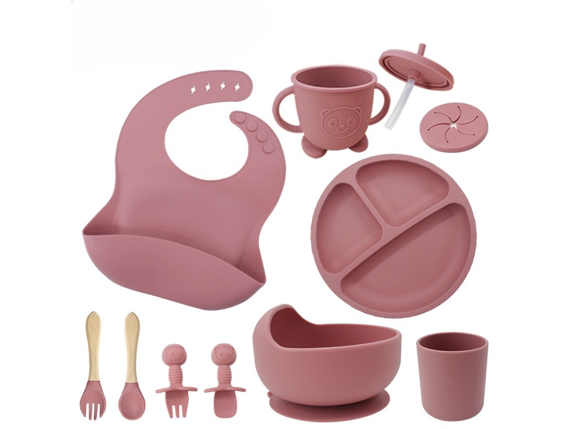 Juego de utensilios de silicona para la alimentación del bebé con ventosas, 10 piezas, rojo PANOONA