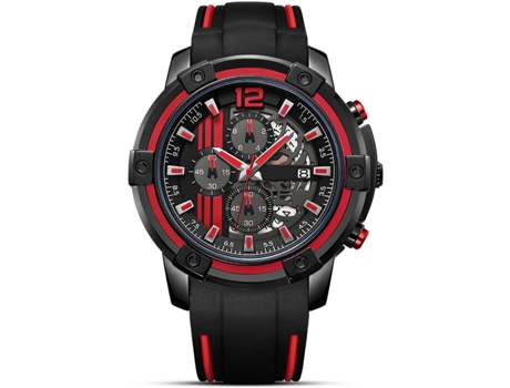 VEANXIN relojes reloj de pulsera cronógrafo con fecha y correa de silicona resistente al agua-Rojo