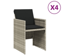 Juego de 4 sillas de jardín con cojines, mimbre, patas gris claro, EXCLUSIVA MAISON