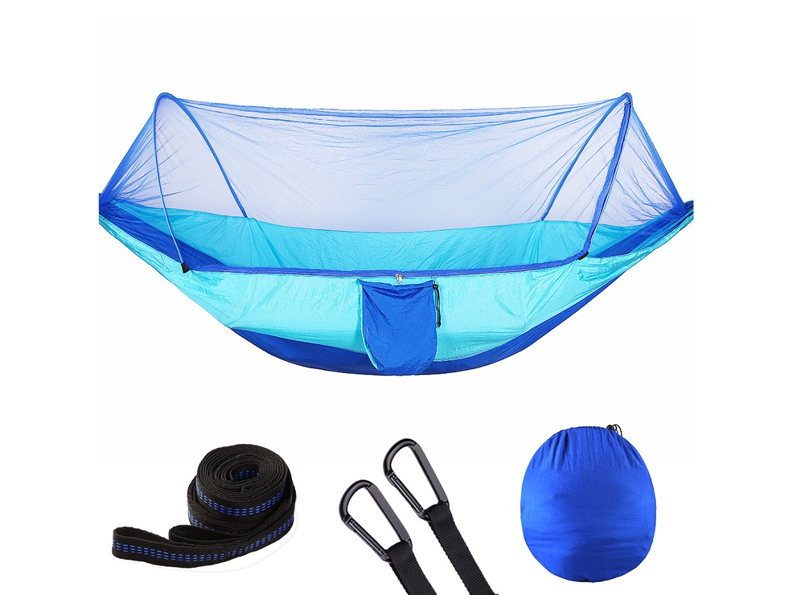 Hamaca Portátil Individual Con Mosquitera, Adecuada Para Mochileros Y Campamentos Al Aire Libre (250x120 Cm) Azul Celeste Siurn