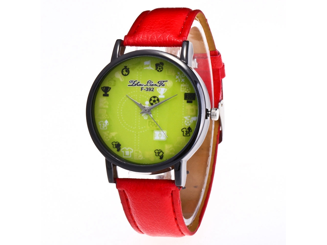 Reloj De Pulsera Deportivo De Cuarzo Para Estudiantes Con Correa De Cuero Con Estampado De Lichi Rojo.