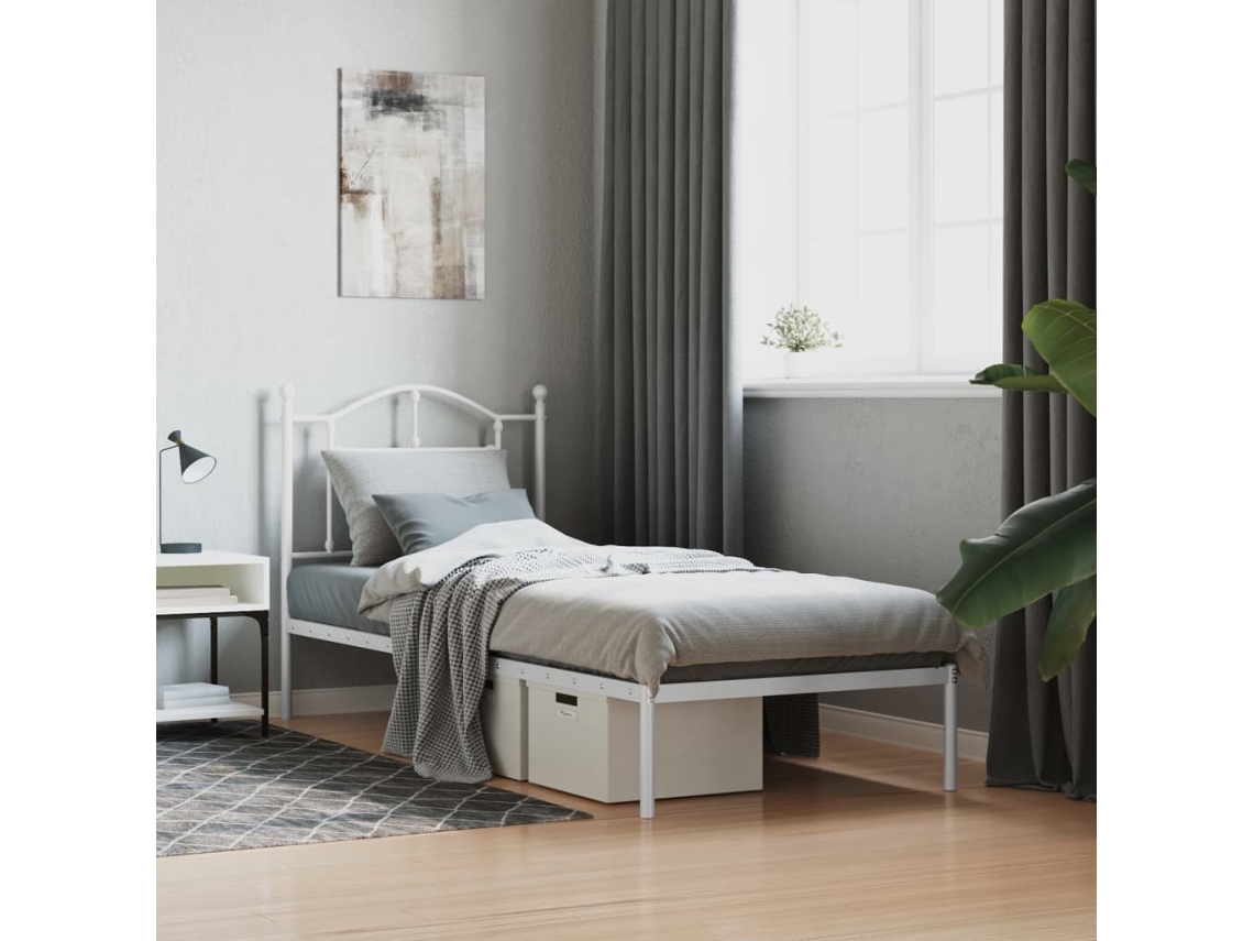 Estructura Cama Sin Colchón Con Cabecero Metal Blanco 90x190 Cm