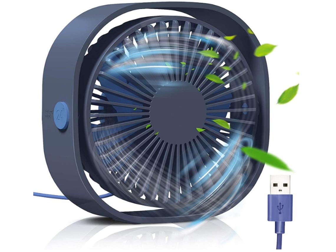 Ventilador de mesa USB azul Yizhood con 3 velocidades ajustables y silencioso